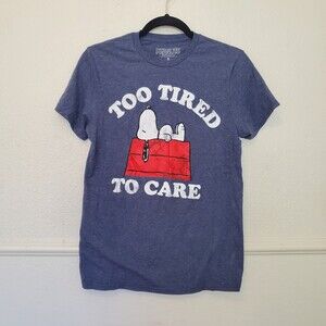 Peanuts Snoopy "Too Tired To Care" Graphic T-Shirt Women's Blue Heather Size S